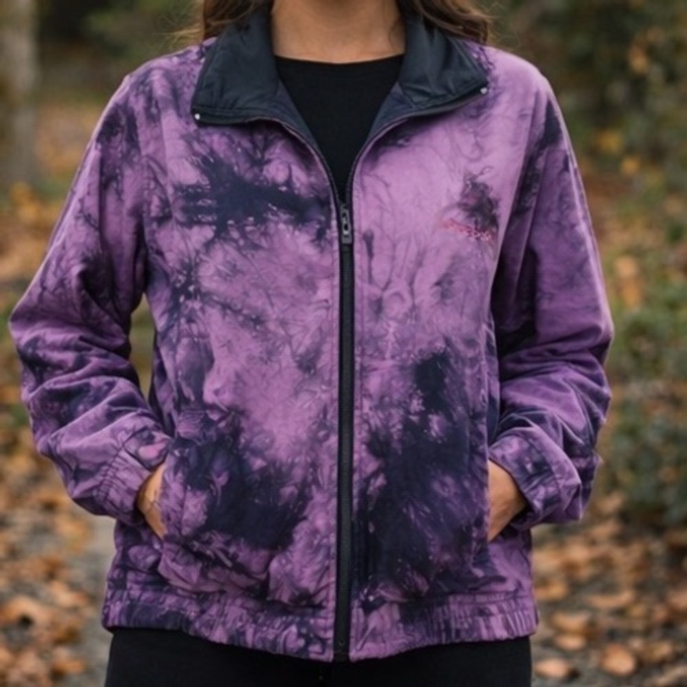 Vintage Reebok Sport Purple Tie‎ Dye Windbreaker Jacket Womens Medium 90s Retro